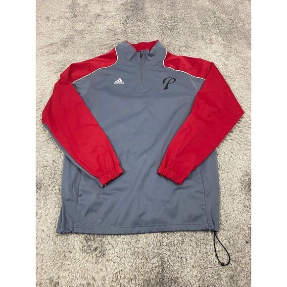 Adidas Track Jacket Mens Medium Gray Red Colorblock Windbreaker Pullover - Picture 1 of 9